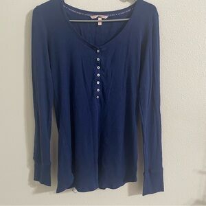 Victoria's Secret Long Sleeve Henley Button Navy Blue Top